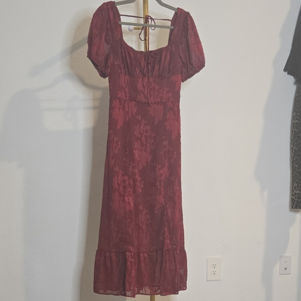 NWY BCX Deep Red Floral Midi Dress